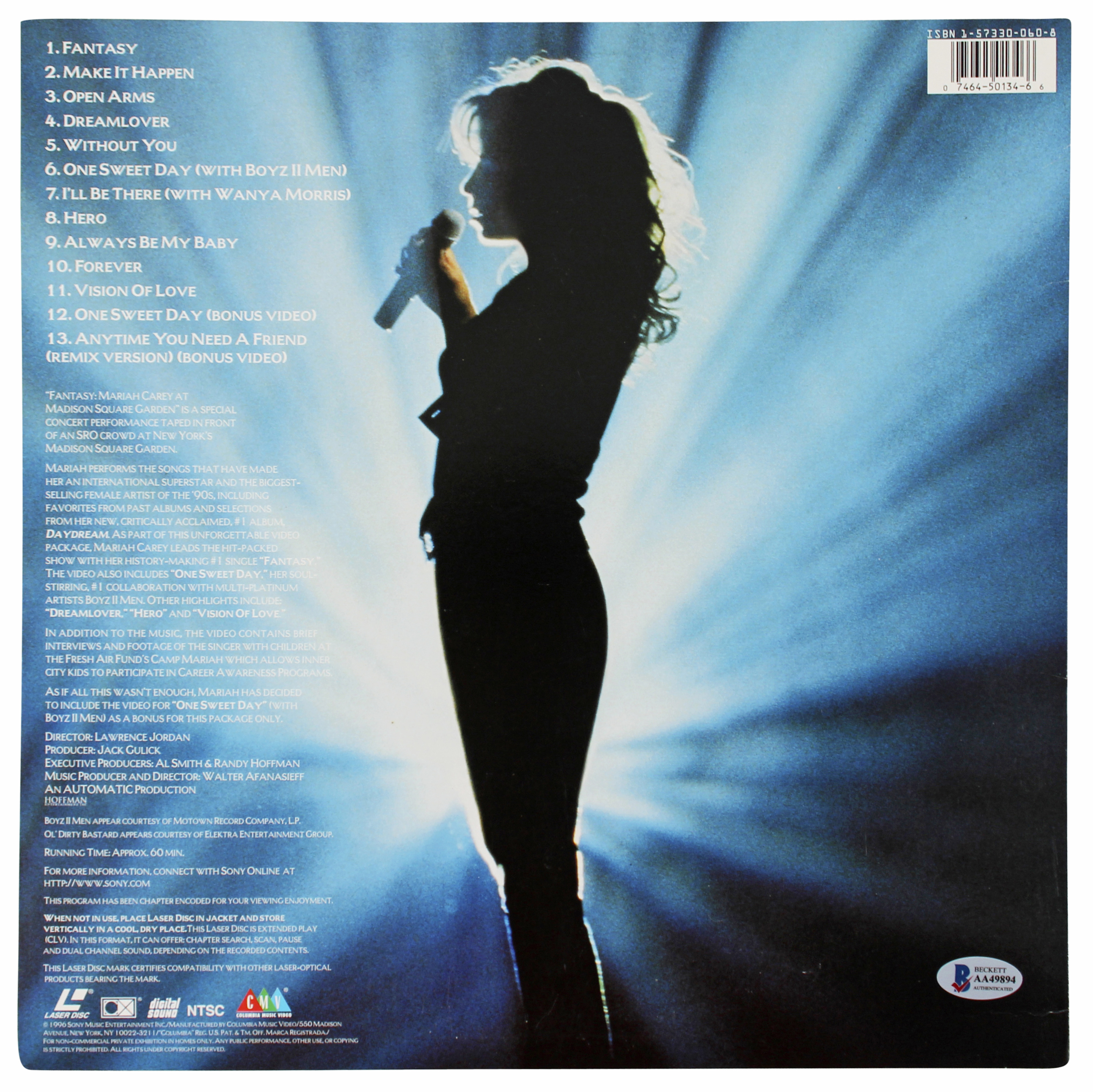 Mariah Carey 直筆サイン Mariah Carey Signed Fantasy: Madison Square Garden Laserdisc