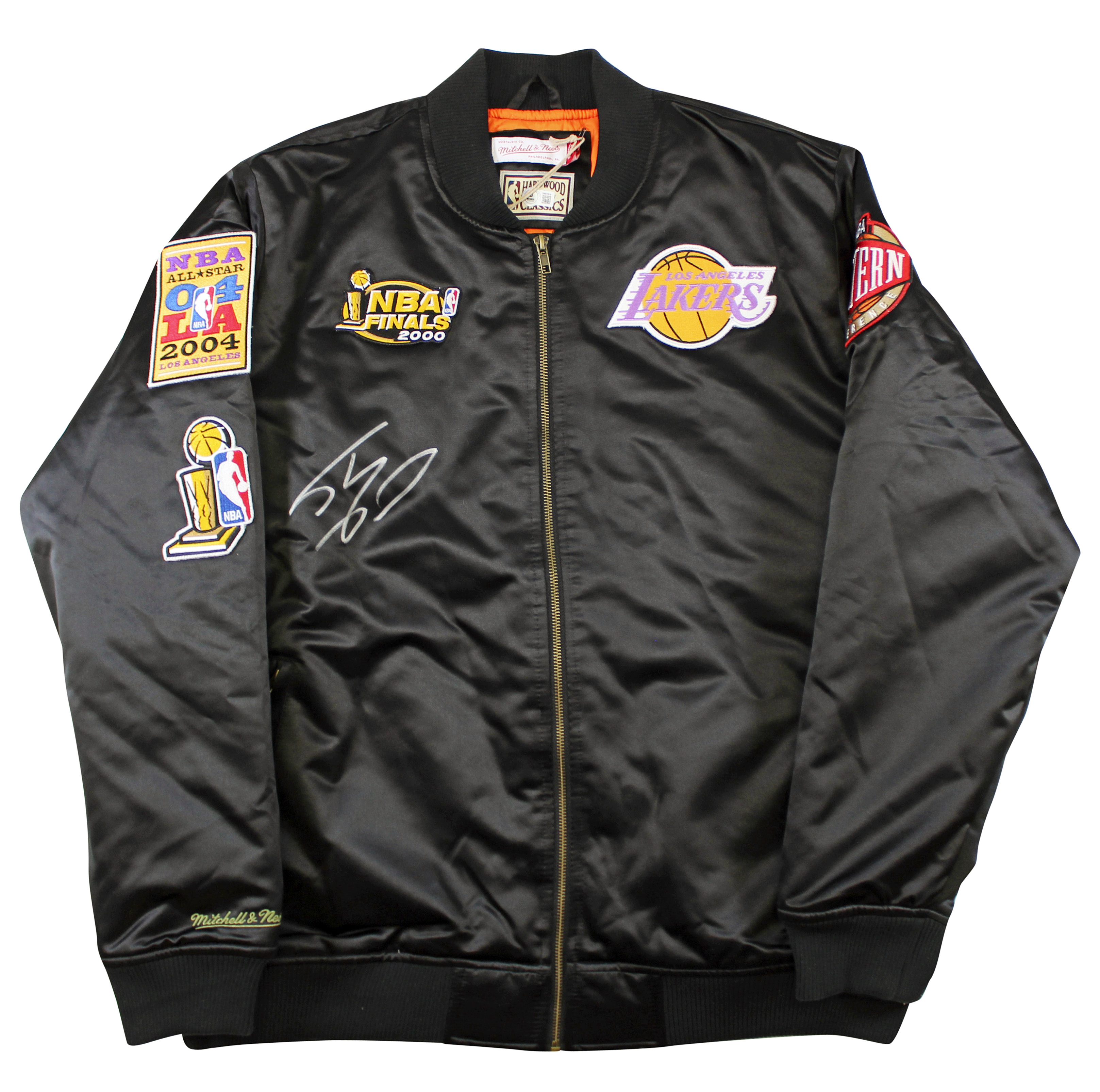 Lakers Shaquille O'Neal Signed Black NBA Champs M&N Bomber